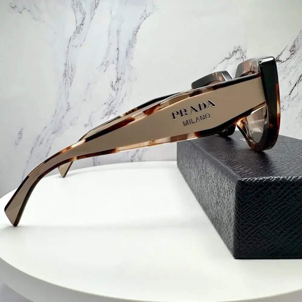 NEW PRADA Sunglasses Brown Tortoise Caramel Gold Symbole Oval Cat Eye Womens